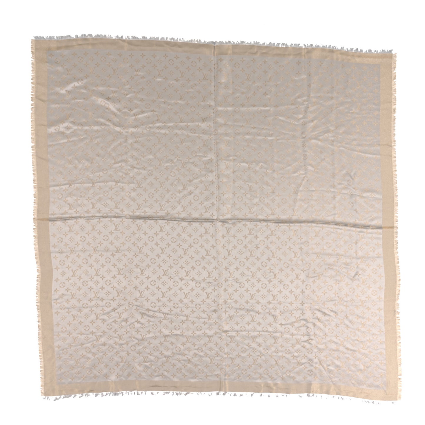 Silk Wool Monogram Shine Shawl Beige