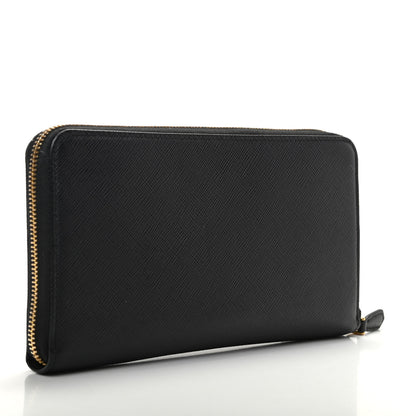 Prada Saffiano Metal Large Zip Around Travel Wallet Black 3 of 7