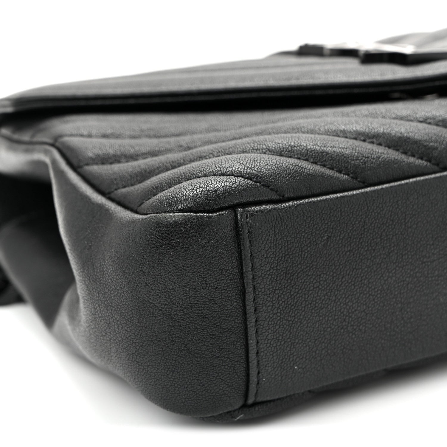 Saint Laurent Sheepskin Matelasse Chevron Monogram Monochrome Medium College Bag Black 8 of 9