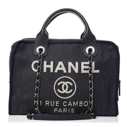 Chanel Denim Deauville Bowling Bag Dark Blue 1 of 9