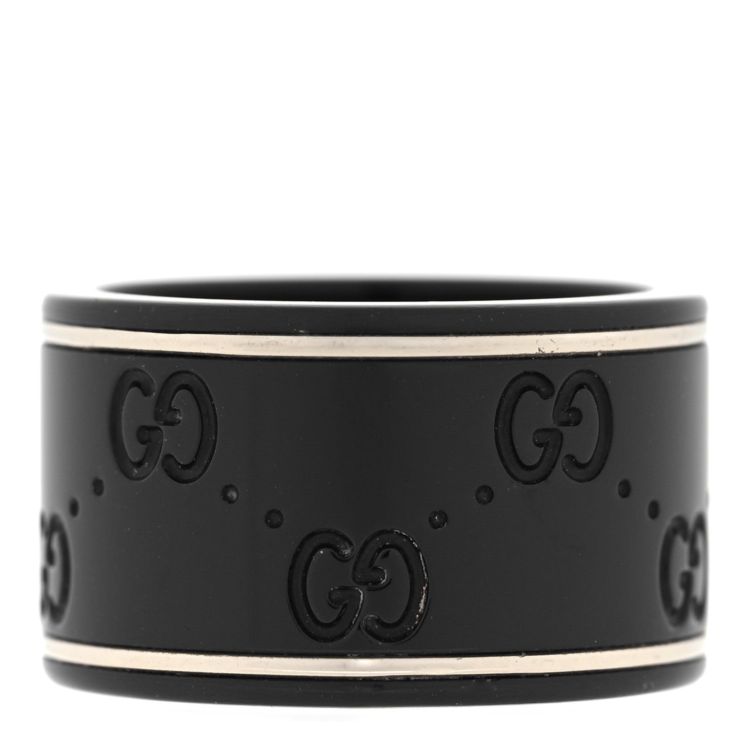 Gucci Black Synthetic Corundum 18K White Gold 12mm Icon Band Ring 53 6.25 3 of 6