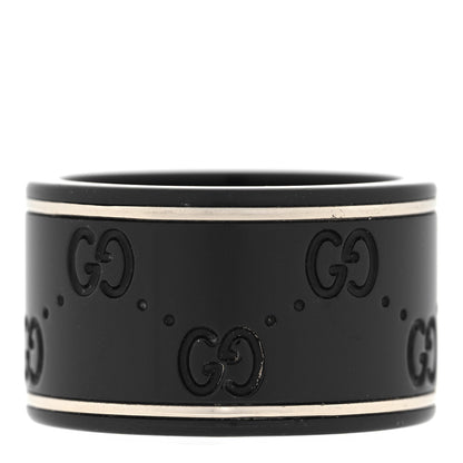 Gucci Black Synthetic Corundum 18K White Gold 12mm Icon Band Ring 53 6.25 3 of 6