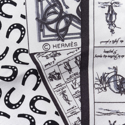 Hermes Silk A Cheval Sur Mon Carre Scarf 90 Black White Gris 4 of 4