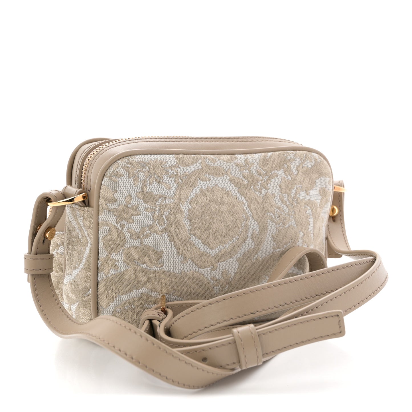 Fabric Jacquard Calfskin Barocco Messenger Crossbody Bag Beige
