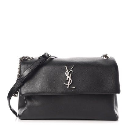 Saint Laurent Grain De Poudre Medium West Hollywood Monogram Fold-Over Black 1 of 10