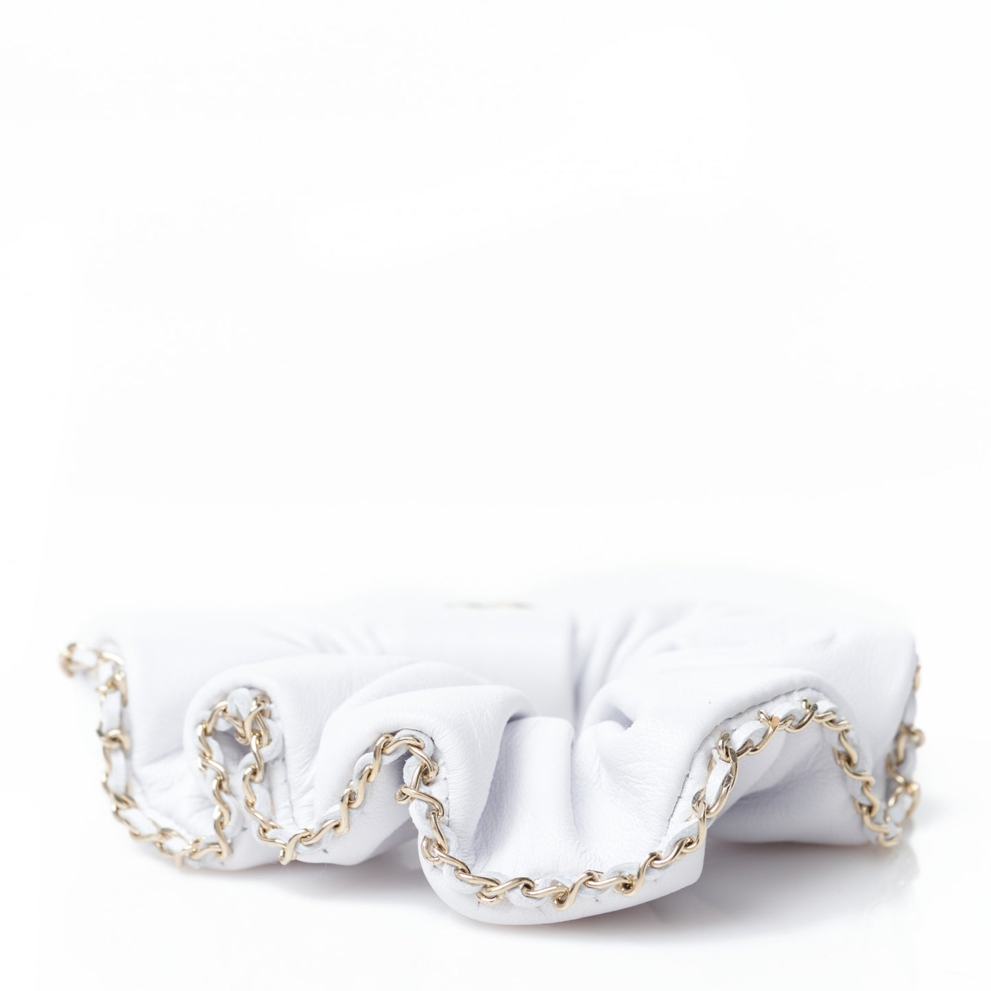 Lambskin Chain CC Hair Scrunchie White Gold