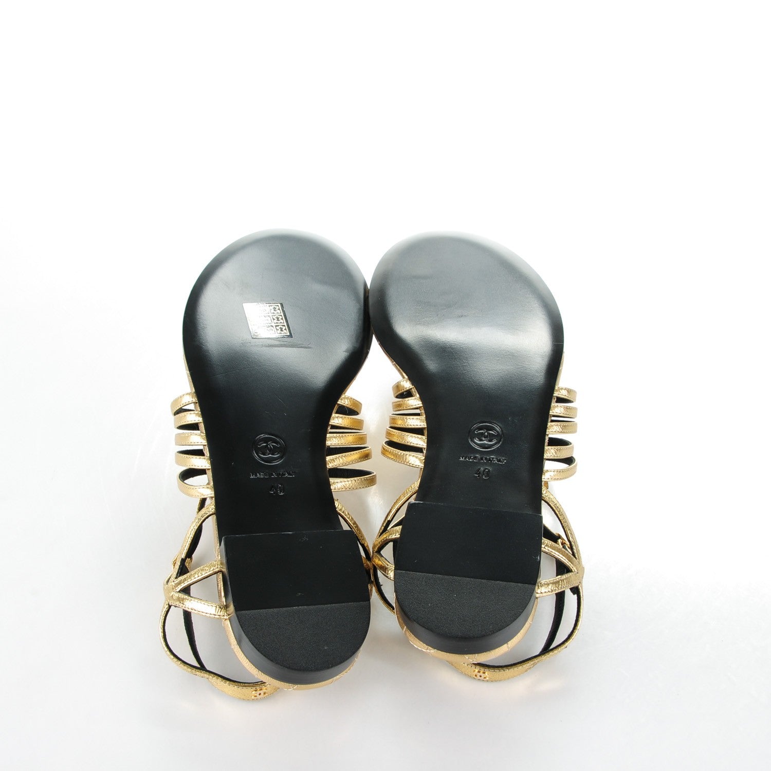 Chanel Crumpled Calfskin Camellia Pearl Thong Sandals 40 Gold 5 of 8
