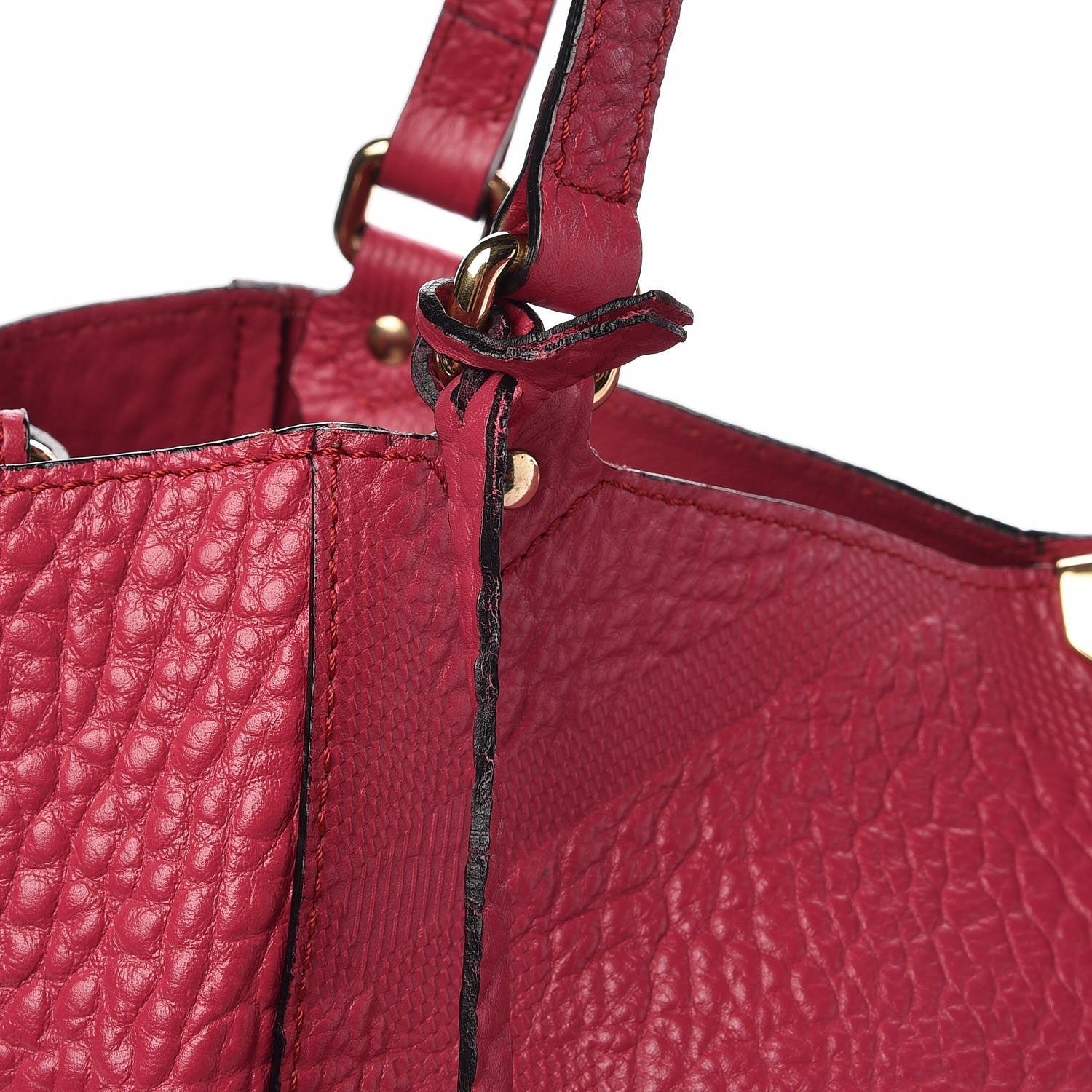 Burberry Signature Grain Calfskin Check Embossed Small Canterbury Tote Fuchsia 8 of 9