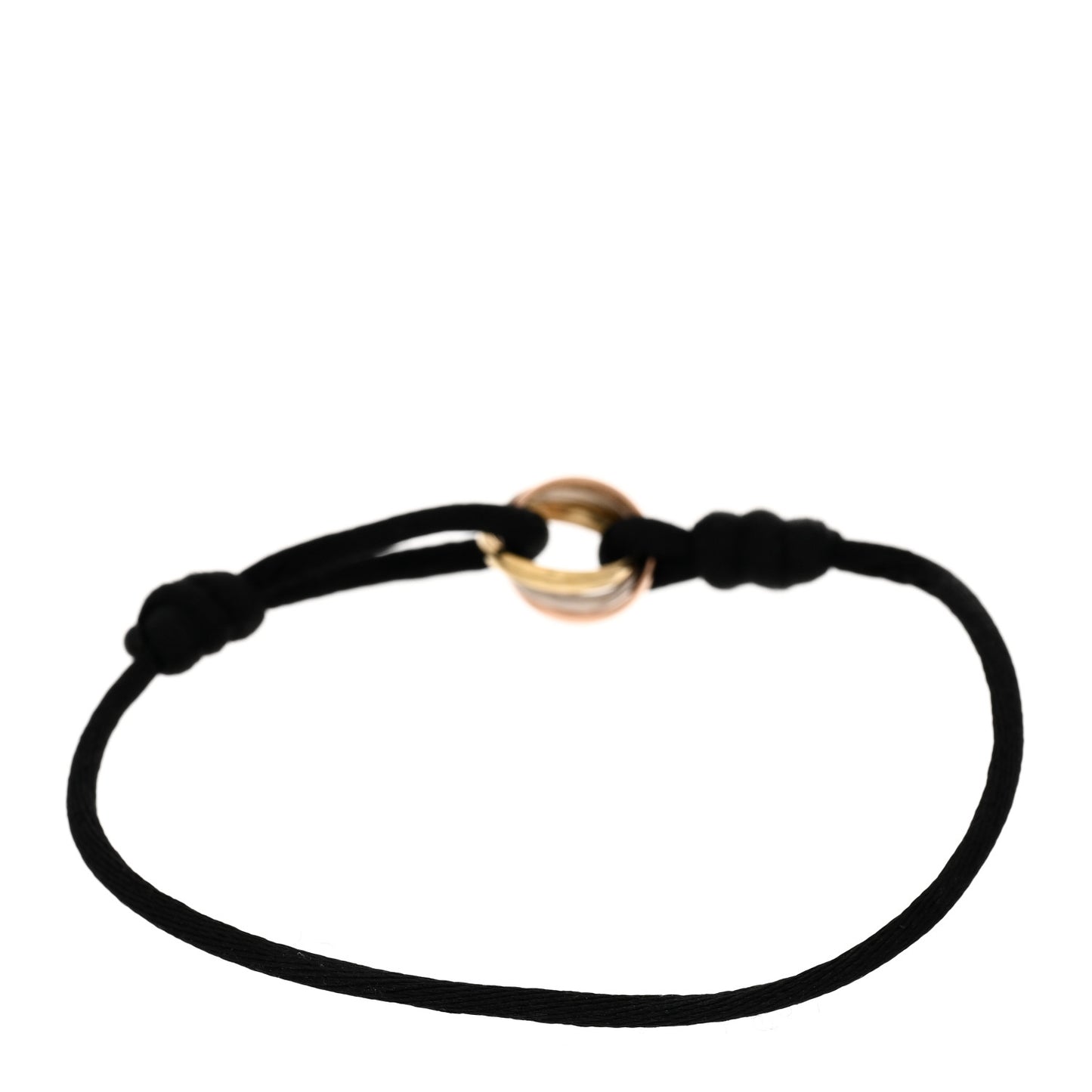 18K Pink Yellow White Gold Trinity Adjustable Cord Bracelet Black
