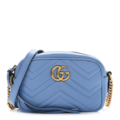 Gucci Calfskin Matelasse Mini GG Marmont Chain Shoulder Bag Clear Sky Blue 1 of 10