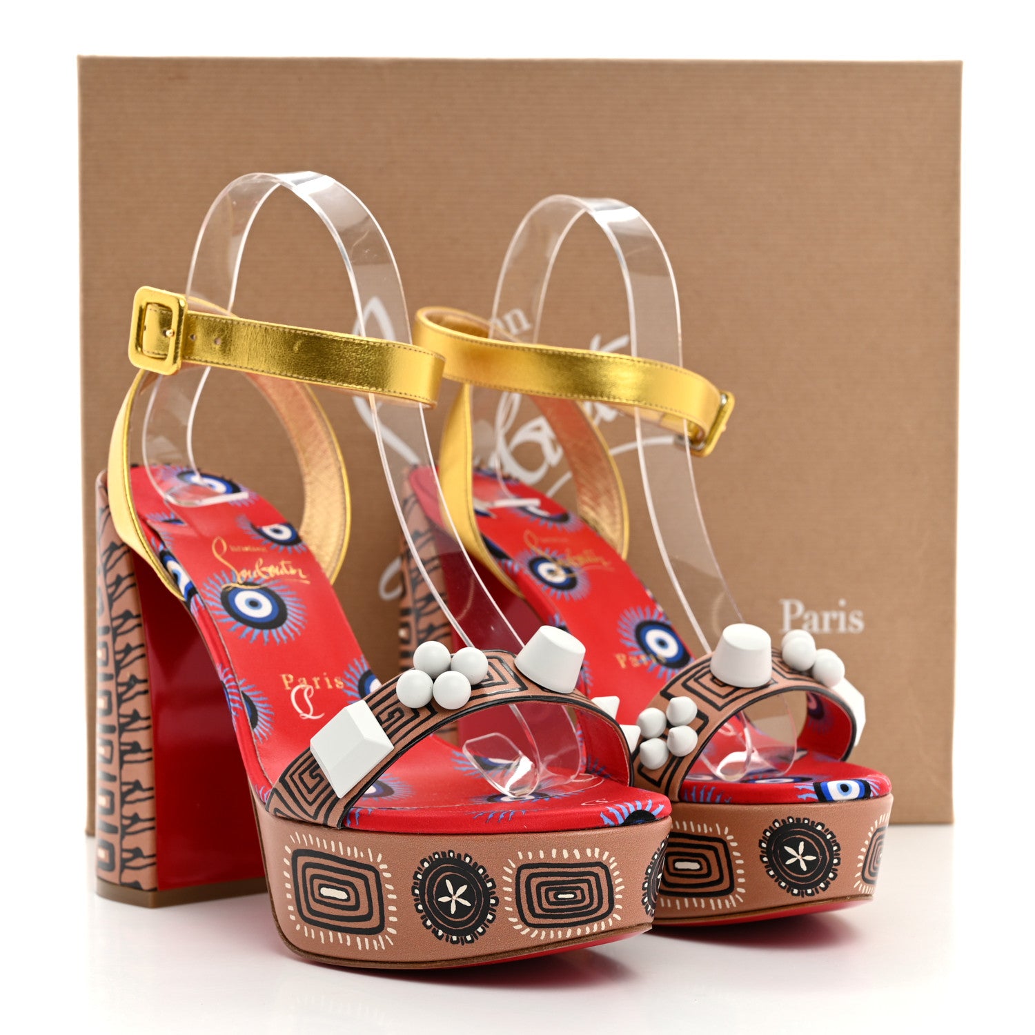 Christian Louboutin Calfskin Movida Athina Printed 130 Platform Sandals 40.5 Brown Multicolor 8 of 8
