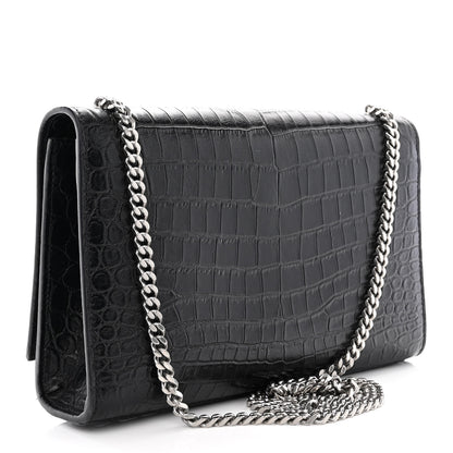 Saint Laurent Calfskin Crocodile Embossed Medium Classic Monogram Kate Tassel Satchel Black 3 of 10