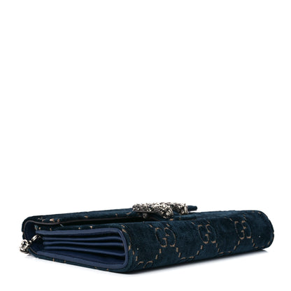 Gucci Velvet GG Monogram Mini Dionysus Chain Wallet Blue Beige Black 4 of 11