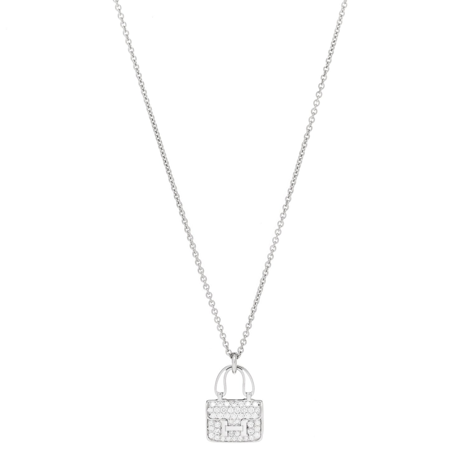 Hermes 18K White Gold Diamond Constance Amulettes Pendant Necklace 1 of 5
