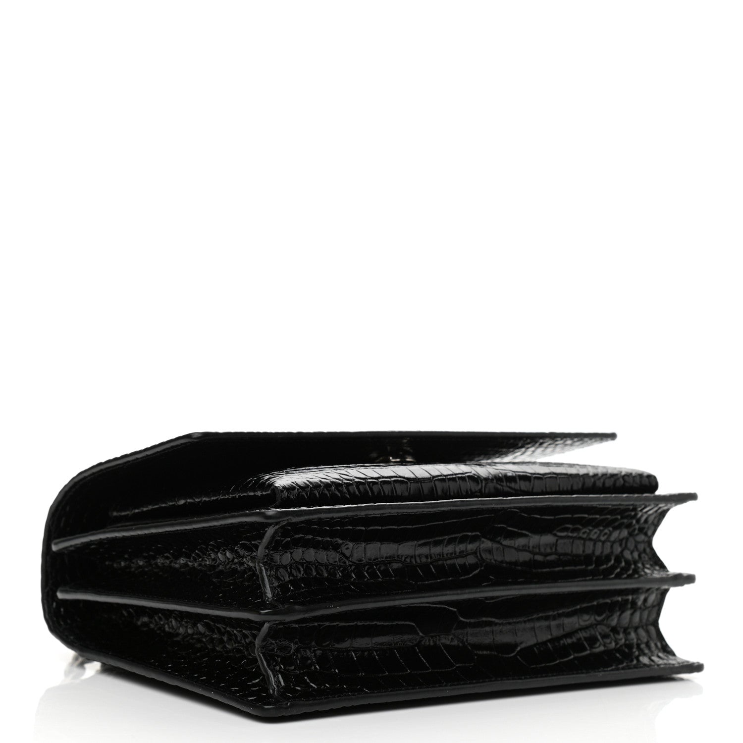 Saint Laurent Calfskin Crocodile Embossed Medium Monogram Sunset Black 4 of 9
