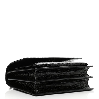 Saint Laurent Calfskin Crocodile Embossed Medium Monogram Sunset Black 4 of 9