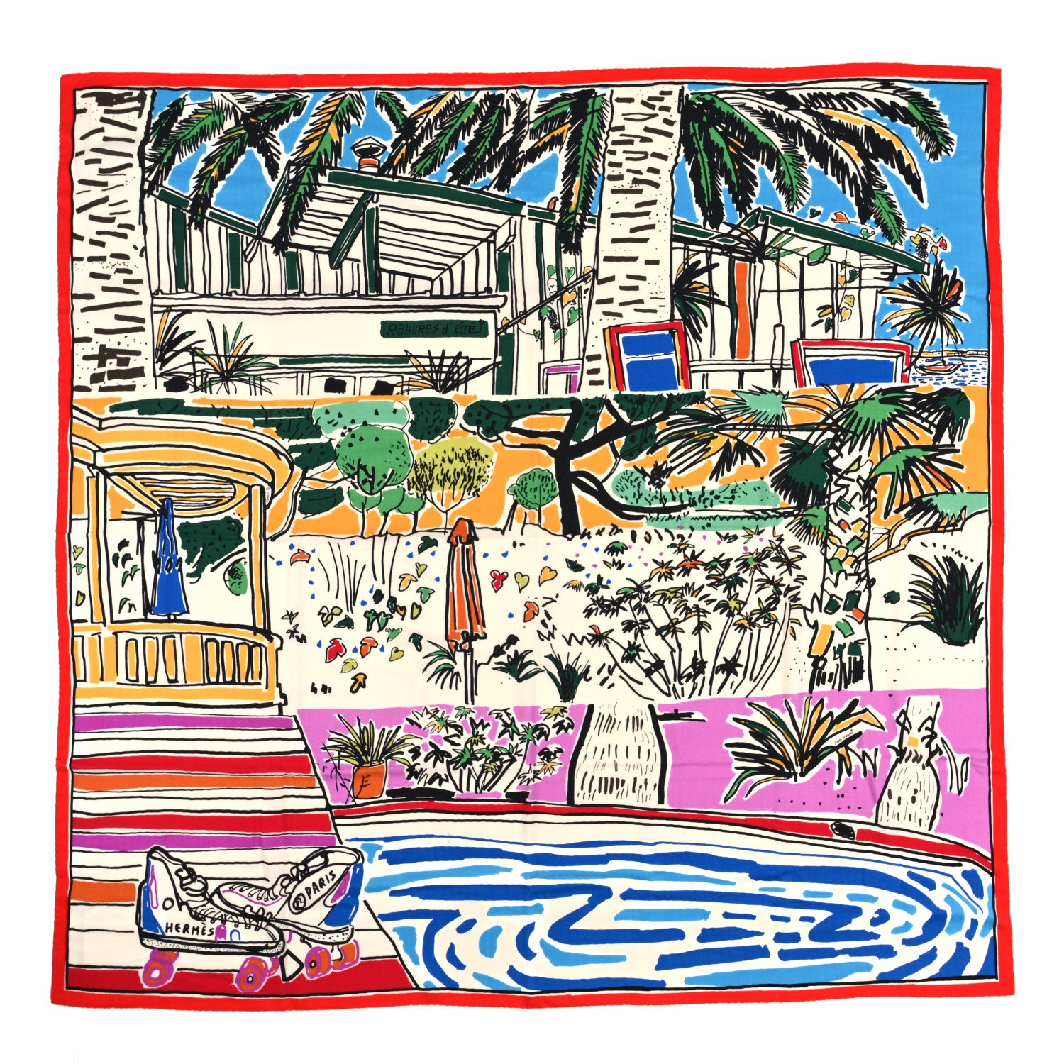 Hermes Cashmere Silk Rayures d'Ete Shawl 140 White Rouge Multicolor 1 of 3