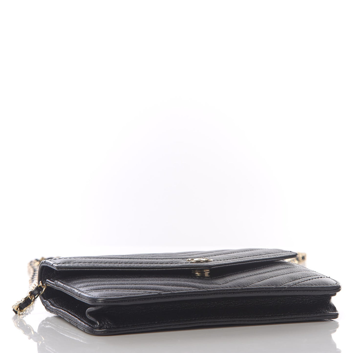 Goatskin Chevron Quilted Statement Wallet On Chain WOC Black