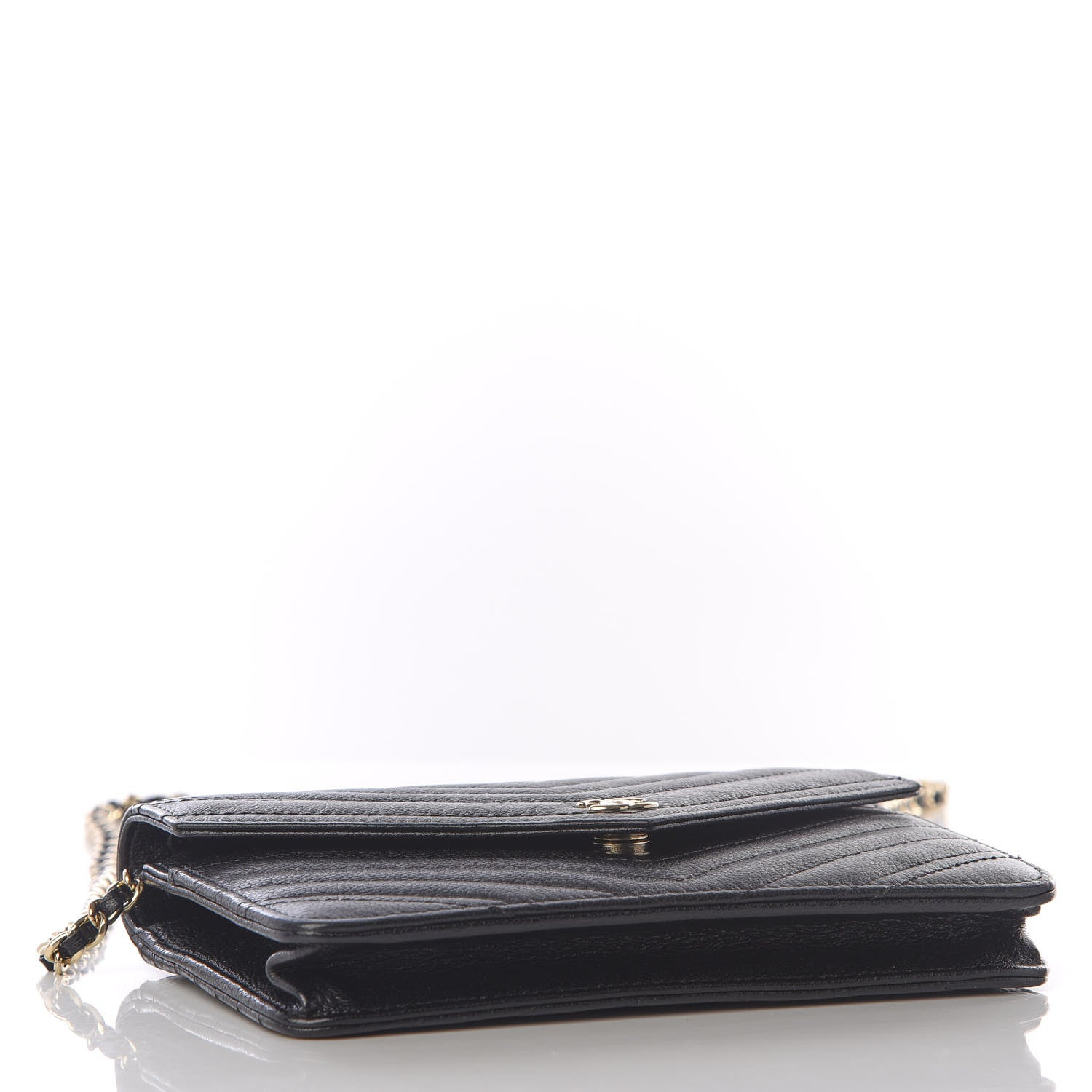 Chanel Goatskin Chevron Quilted Statement Wallet On Chain WOC Black 3 of 10