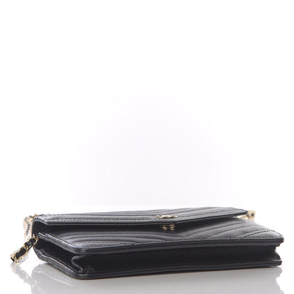 Chanel Goatskin Chevron Quilted Statement Wallet On Chain WOC Black 3 of 10