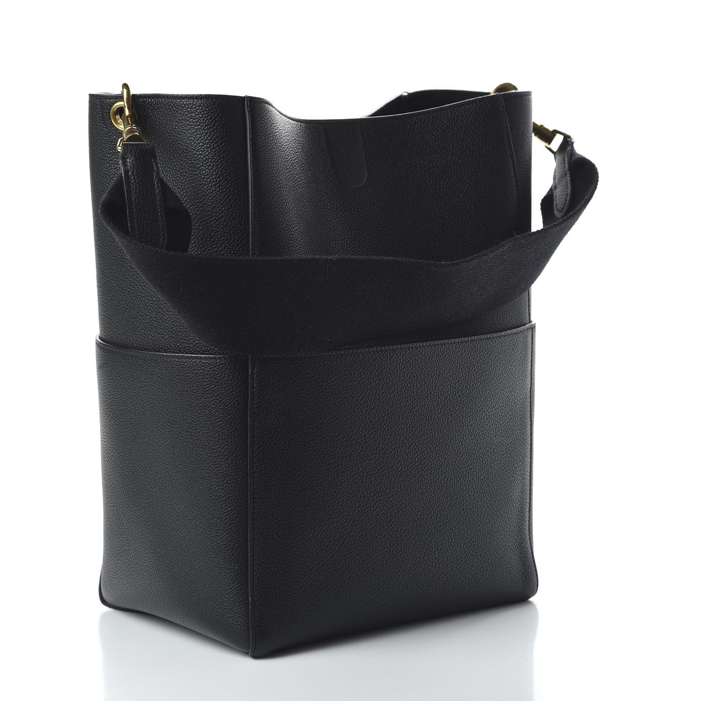 Soft Grained Calfskin Sangle Bucket Bag Black