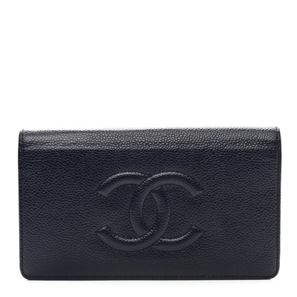 Chanel Caviar Timeless CC Yen Wallet Dark Blue 1 of 12