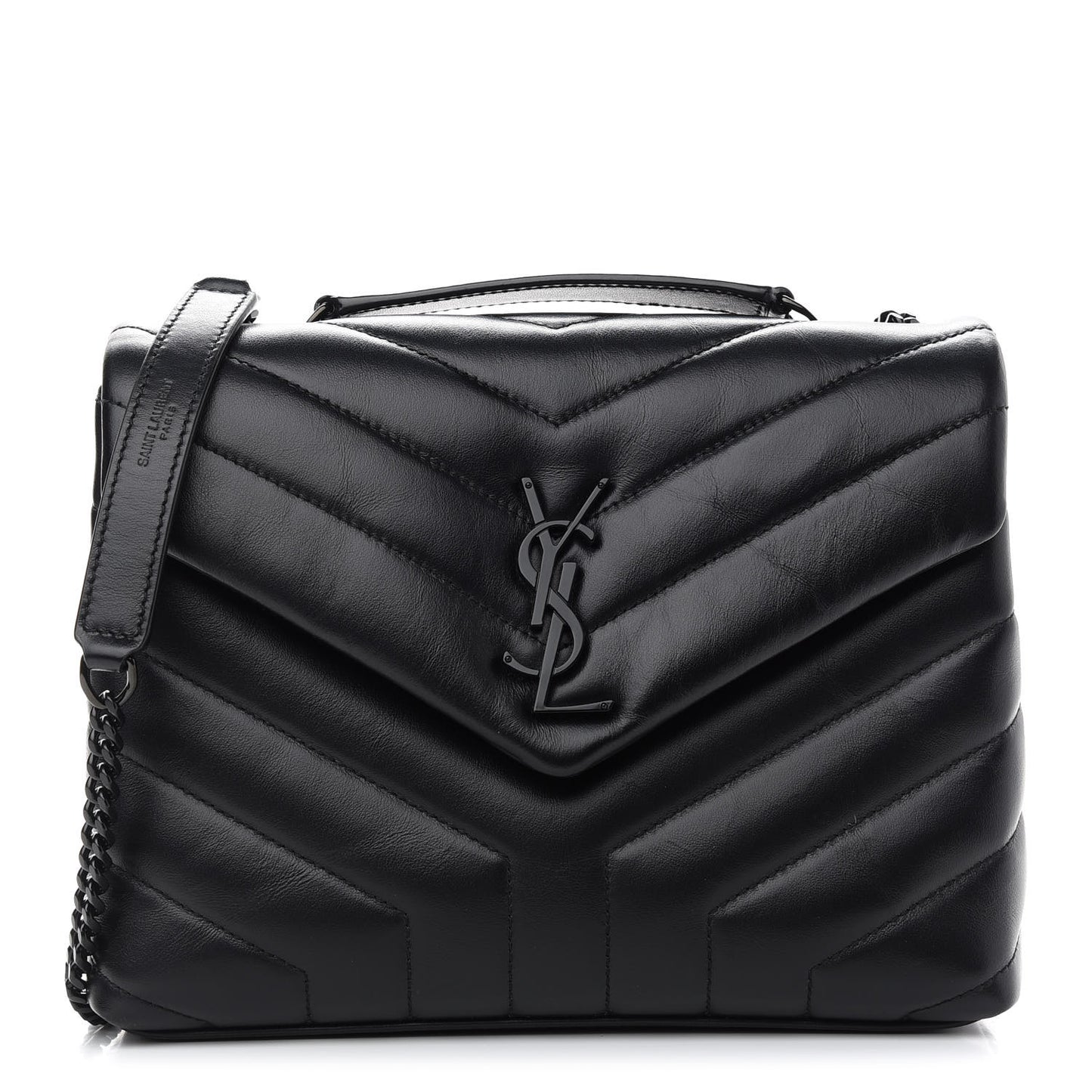 Calfskin Y Quilted Monogram Small Loulou Chain Satchel Black