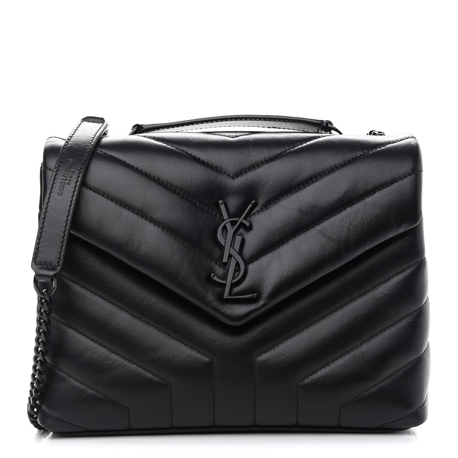 Saint Laurent Calfskin Y Quilted Monogram Small Loulou Chain Satchel Black 1 of 9
