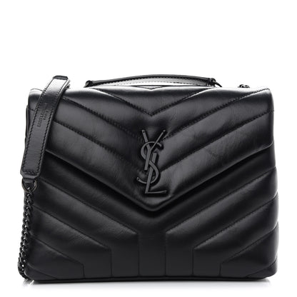 Saint Laurent Calfskin Y Quilted Monogram Small Loulou Chain Satchel Black 1 of 9