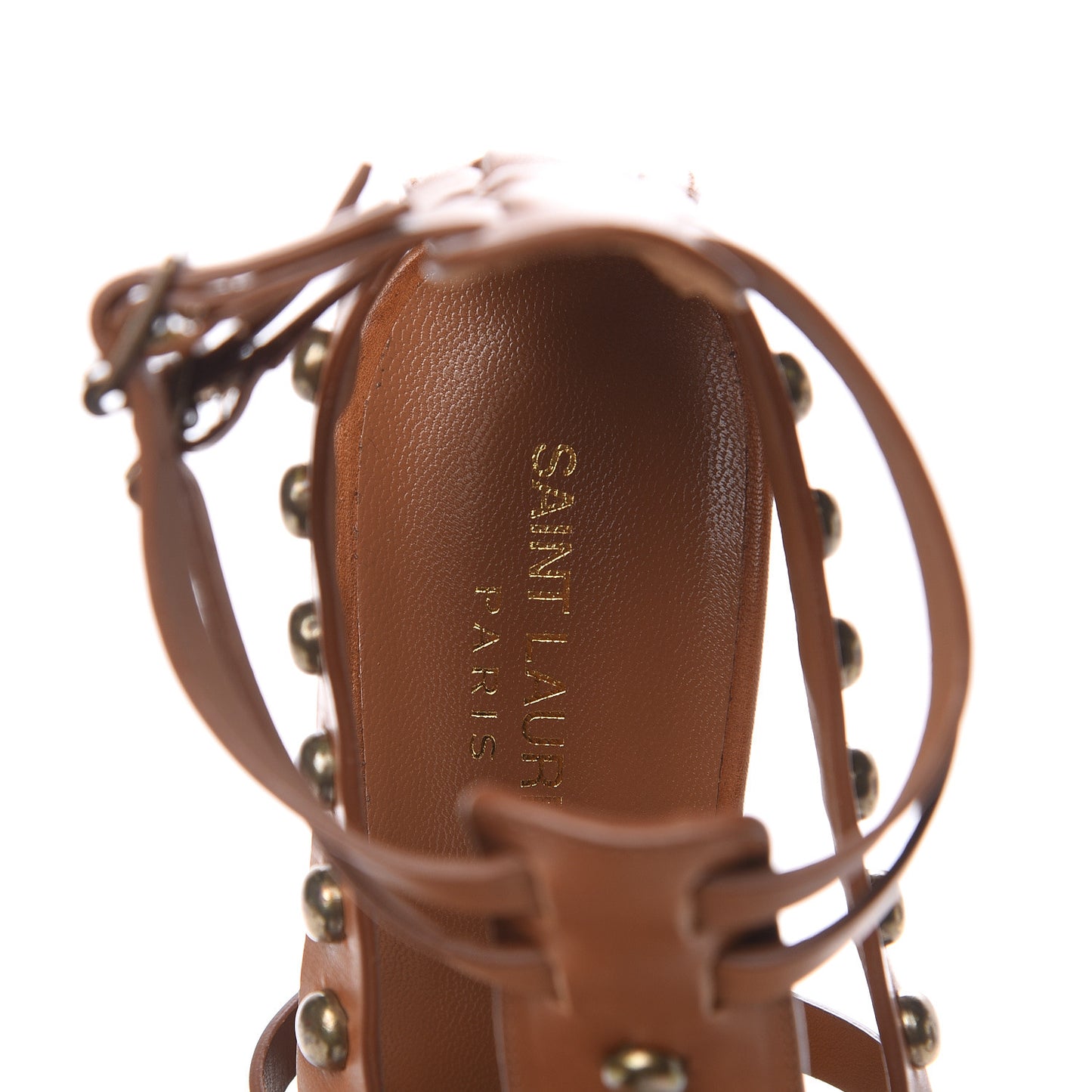 Calfskin Studded Gladiator Sandals 37 Caramel