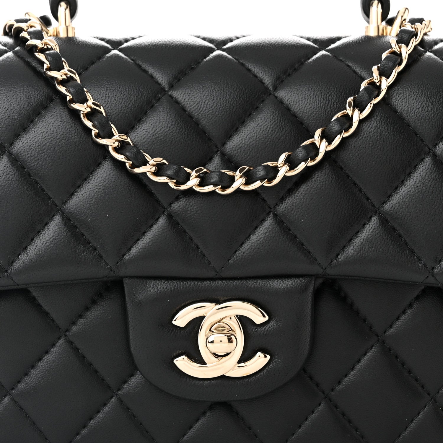 Chanel Lambskin Quilted Mini Top Handle Rectangular Flap Black 8 of 11