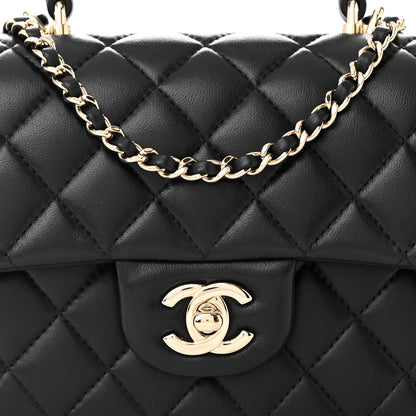 Chanel Lambskin Quilted Mini Top Handle Rectangular Flap Black 8 of 11