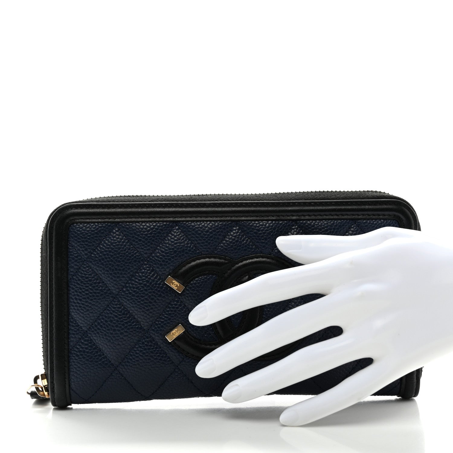 Chanel Caviar Quilted Filigree Zip Around Wallet Navy Black 2 of 9