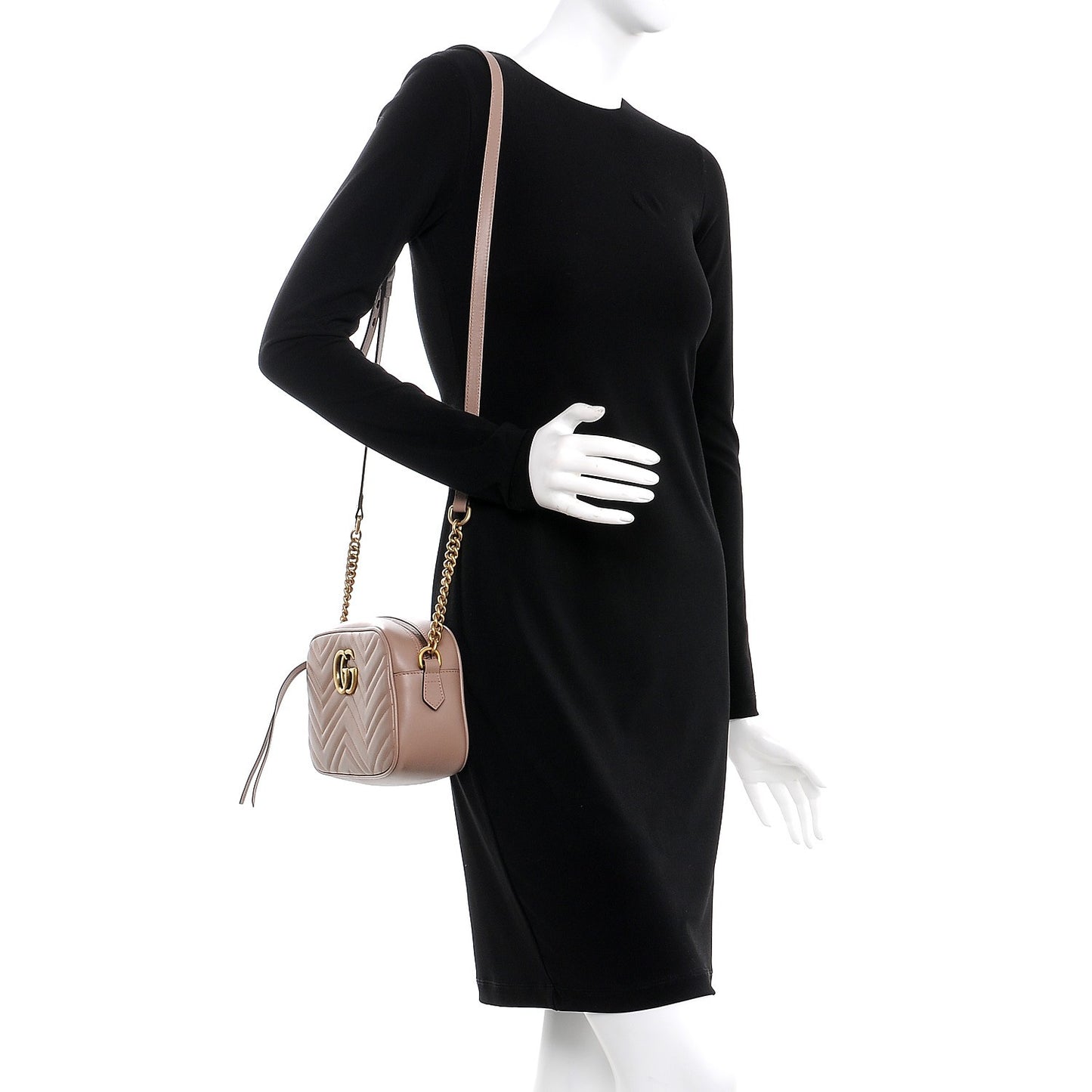 Calfskin Matelasse Small GG Marmont Chain Shoulder Bag Porcelain Rose