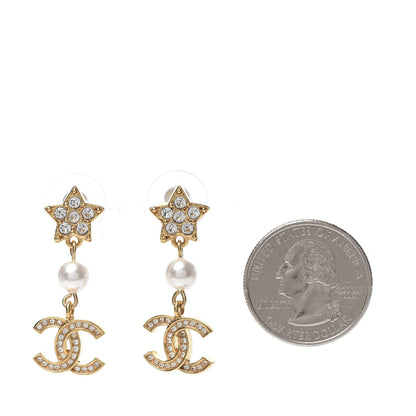 Chanel Crystal Pearl CC Star Drop Earrings Gold 4 of 4