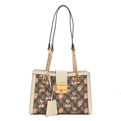 Gucci GG Supreme Monogram Berry Textured Dollar Calfskin Small Padlock Tote Beige Ebony Light Copper Mystic White 1 of 10