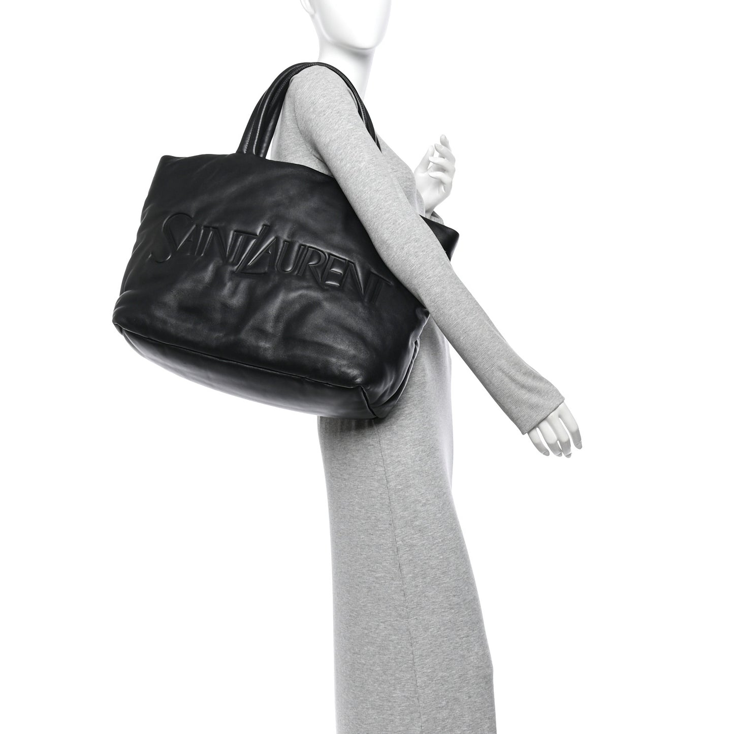 Lambskin Wide Puffer Tote Black