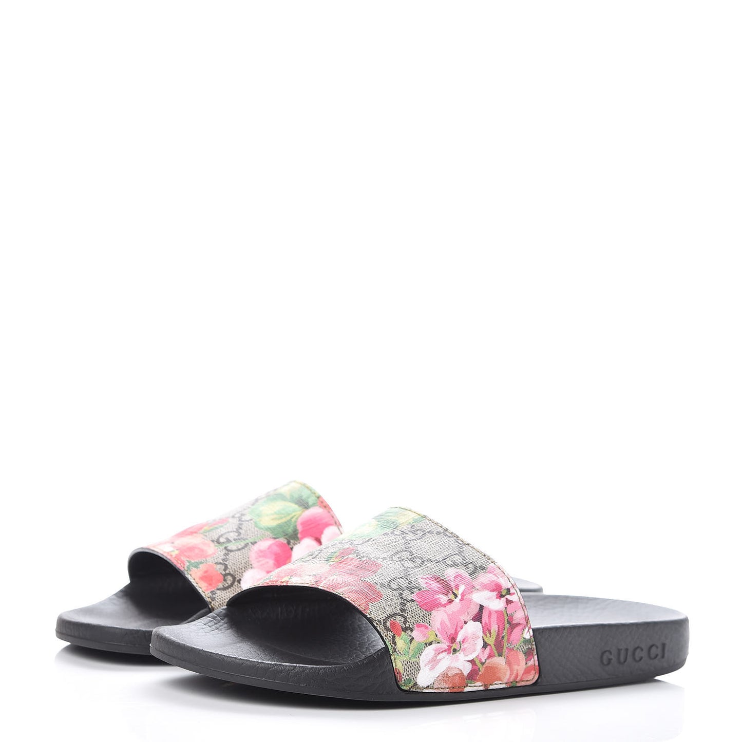 GG Supreme Monogram Blooms Slide Sandals 37 Beige Multicolor