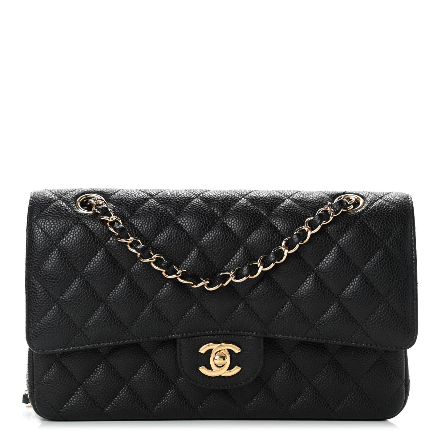 Caviar Quilted Medium Double Flap Black