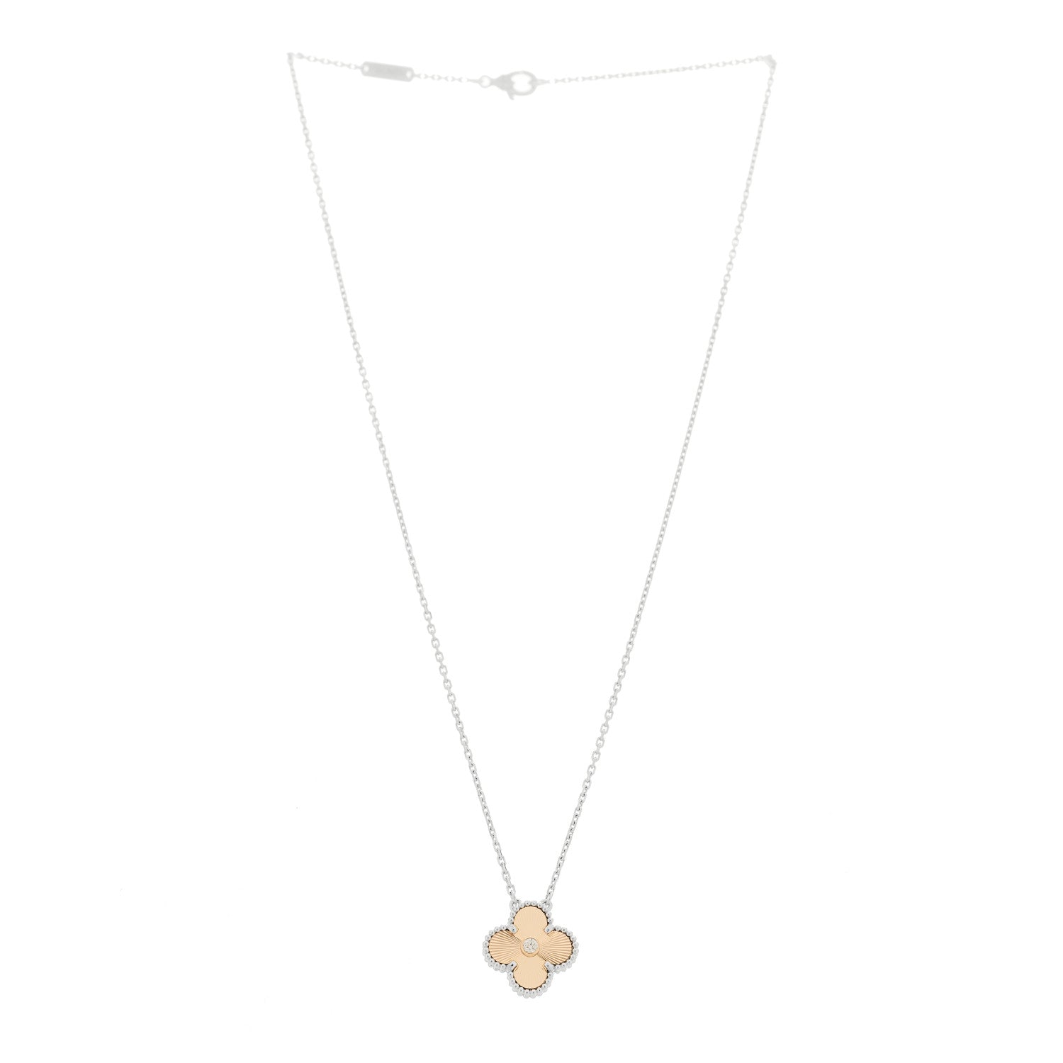 Van Cleef & Arpels 18K White Rose Gold Diamond Guilloche Vintage Alhambra Pendant Necklace 3 of 6