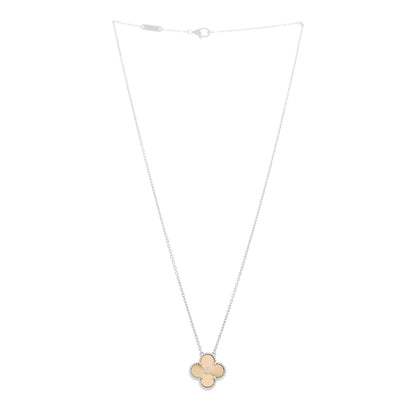 Van Cleef & Arpels 18K White Rose Gold Diamond Guilloche Vintage Alhambra Pendant Necklace 3 of 6