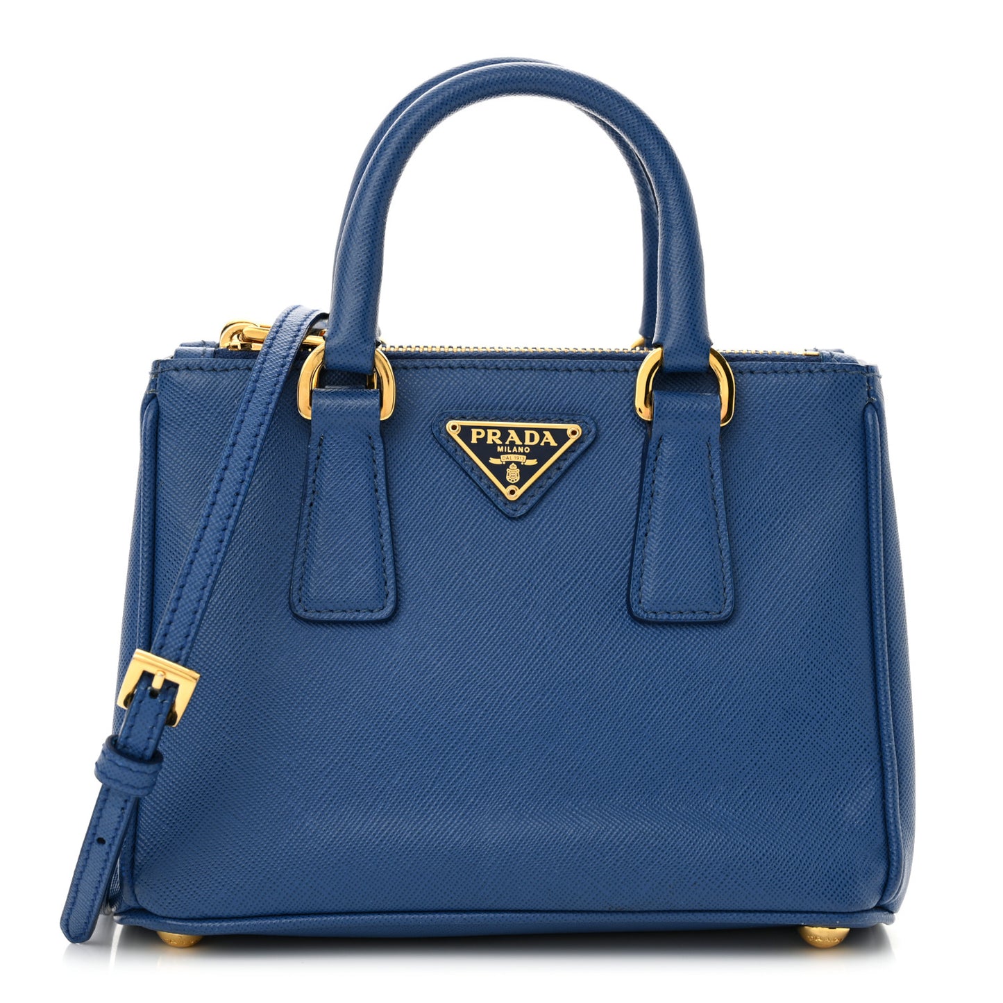 Saffiano Lux Micro Galleria Double Zip Tote Azzurro