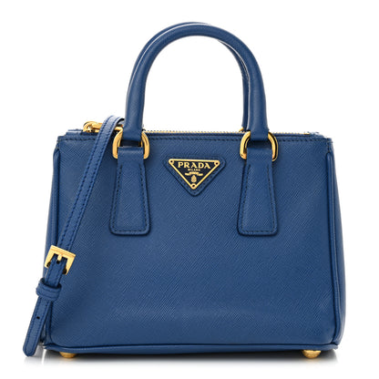 Prada Saffiano Lux Micro Galleria Double Zip Tote Azzurro 1 of 14