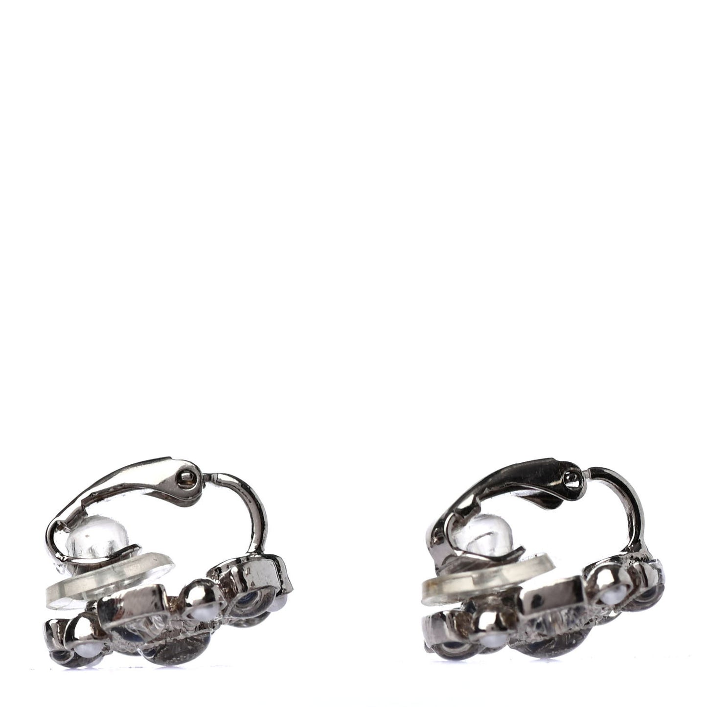 Pearl CC Round Clip On Earrings Silver Blue