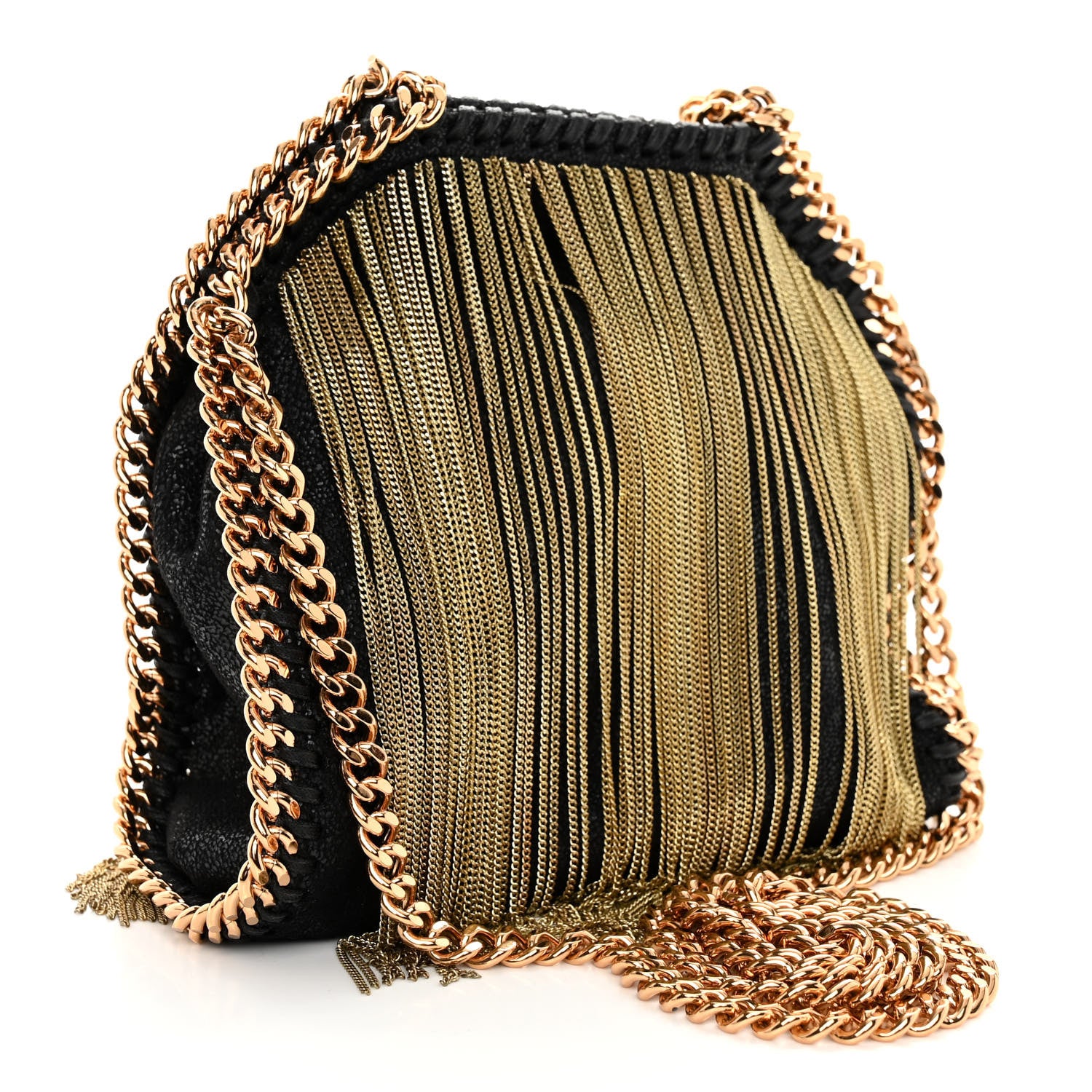 Stella McCartney Eco Suede Tiny Fringe Falabella Tote Black Gold 3 of 9