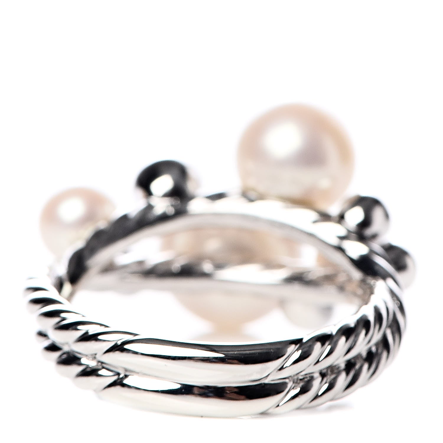 David Yurman Sterling Silver Diamond Pearl Cluster Cable Ring 54 7 4 of 5