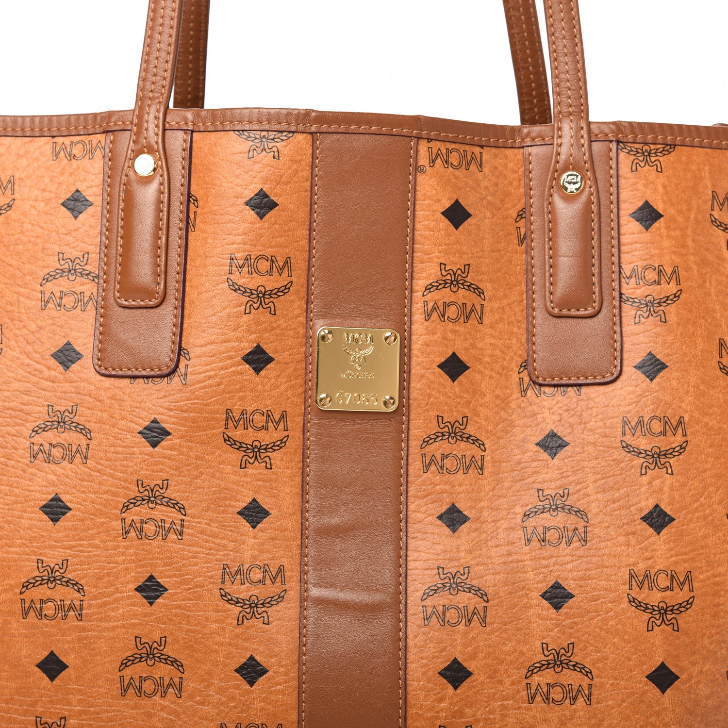 MCM Visetos Medium Liz Reversible Shopper Tote Cognac 9 of 10