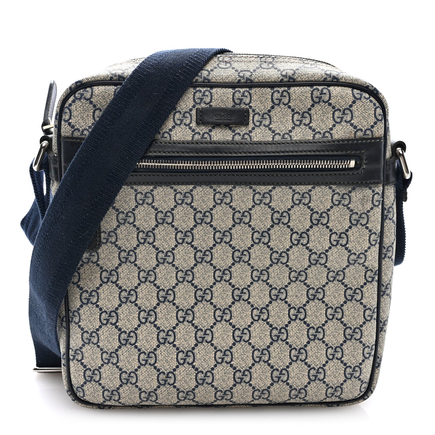 Gucci GG Plus Monogram Selleria Calfskin Medium Messenger Bag Beige Blue 1 of 9