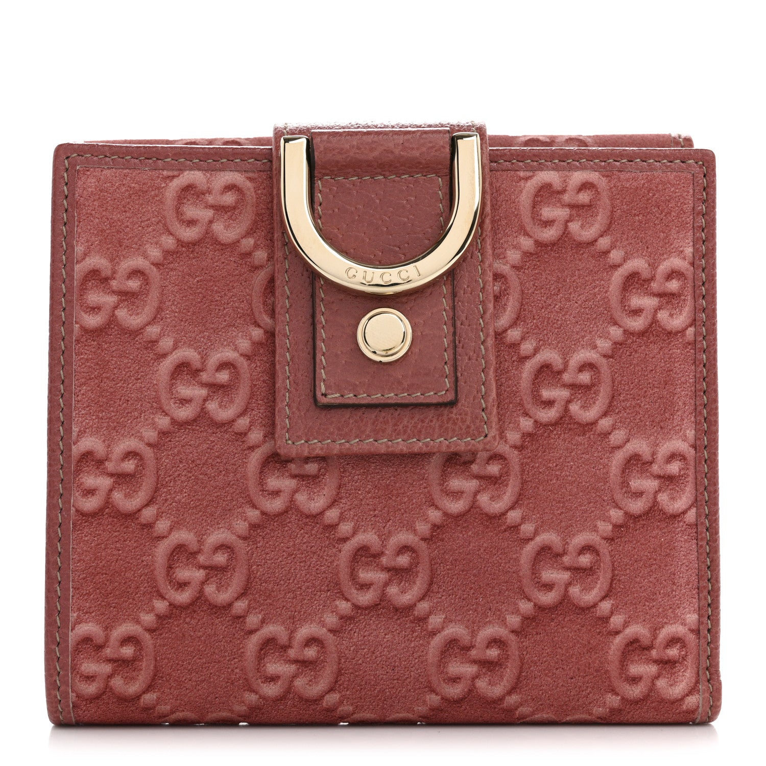 Gucci Suede Monogram Abbey Compact Wallet Pink 1 of 10