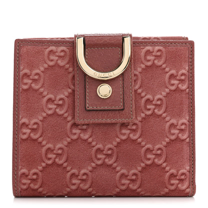 Gucci Suede Monogram Abbey Compact Wallet Pink 1 of 10